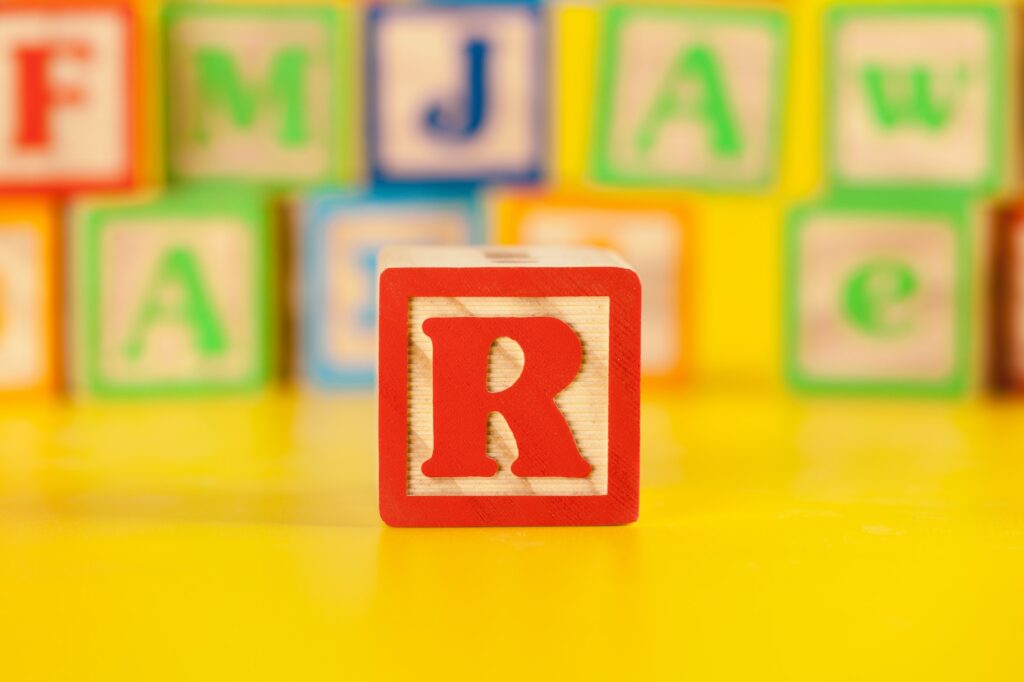 Photograph of colorful Wooden Block Letter R